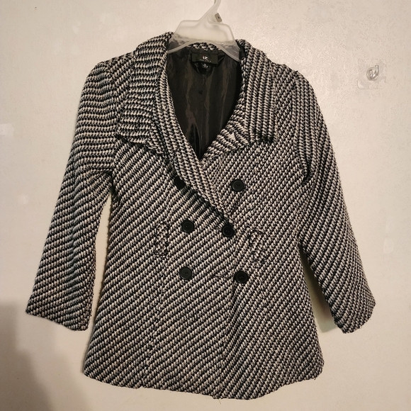 Amy Byer Black White Pea Coat Jacket Size M, No Belt - Picture 1 of 12